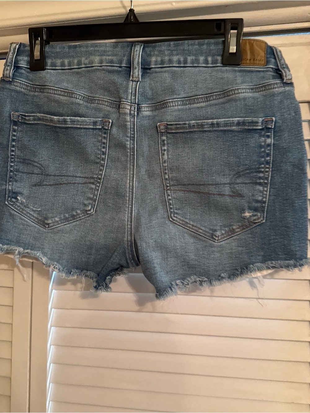 American Eagle Outfitters Light Blue Distressed Denim Shorts with White Lace - Picture 4 of 12
